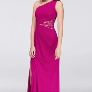 David’s Bridal Fuchsia One Shoulder Dress Size 10